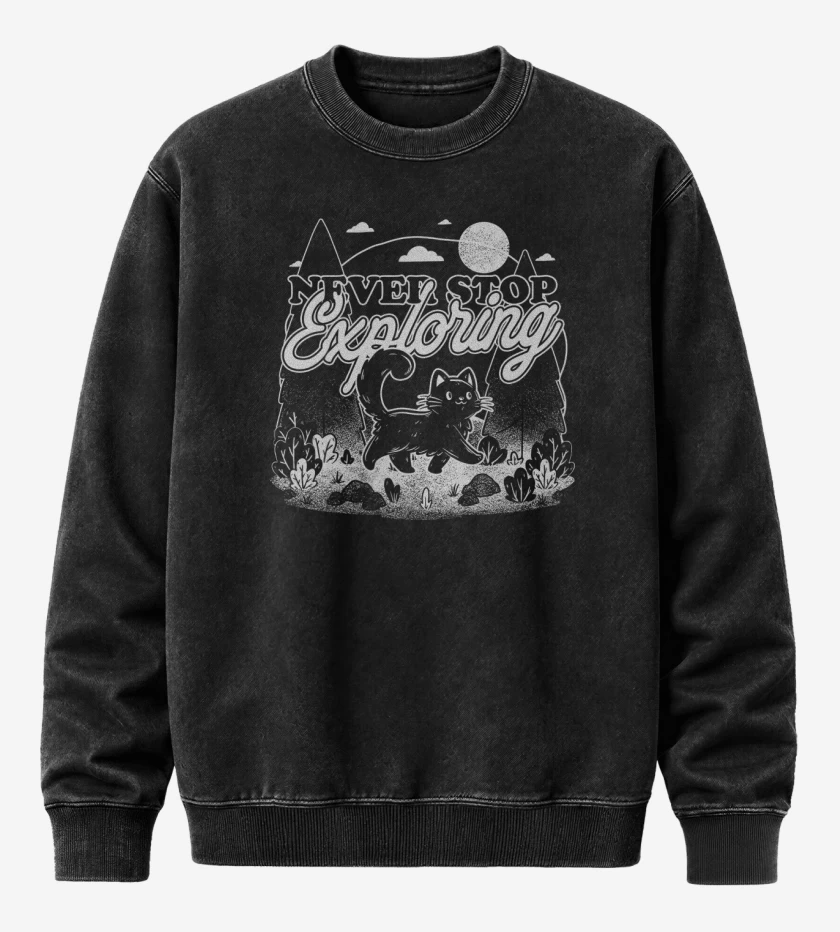 Poleron Polo Acid Wash Negro de Gatito Explorador