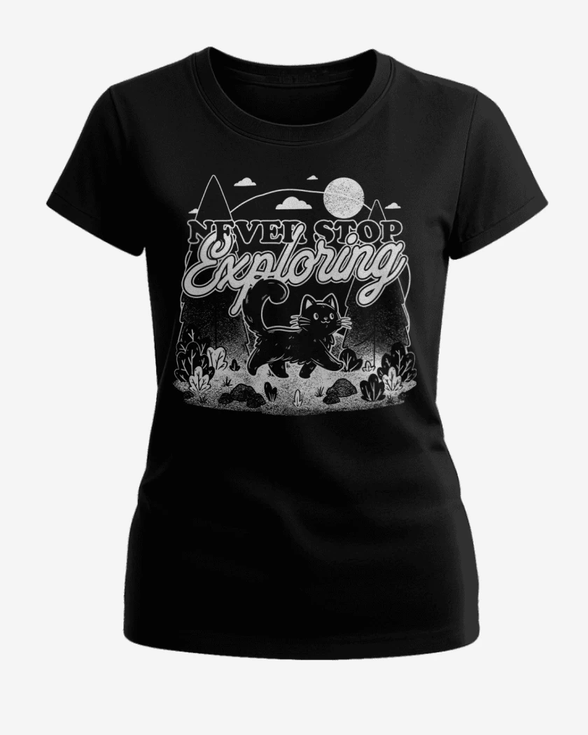 Polera de Mujer Negro de Gatito Explorador