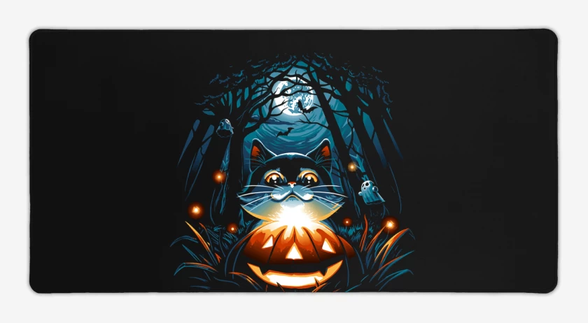 Mouse pad Gamer Negro de Gatito Halloween