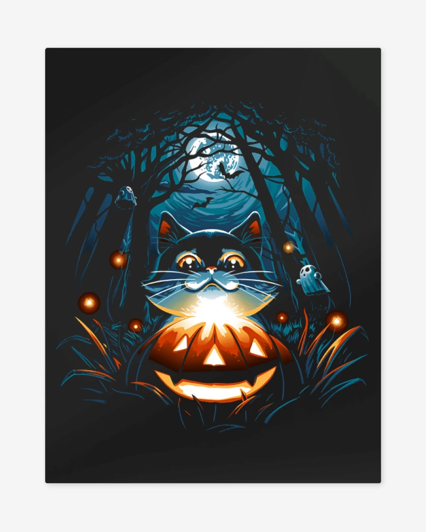 Print metalico Negro de Gatito Halloween