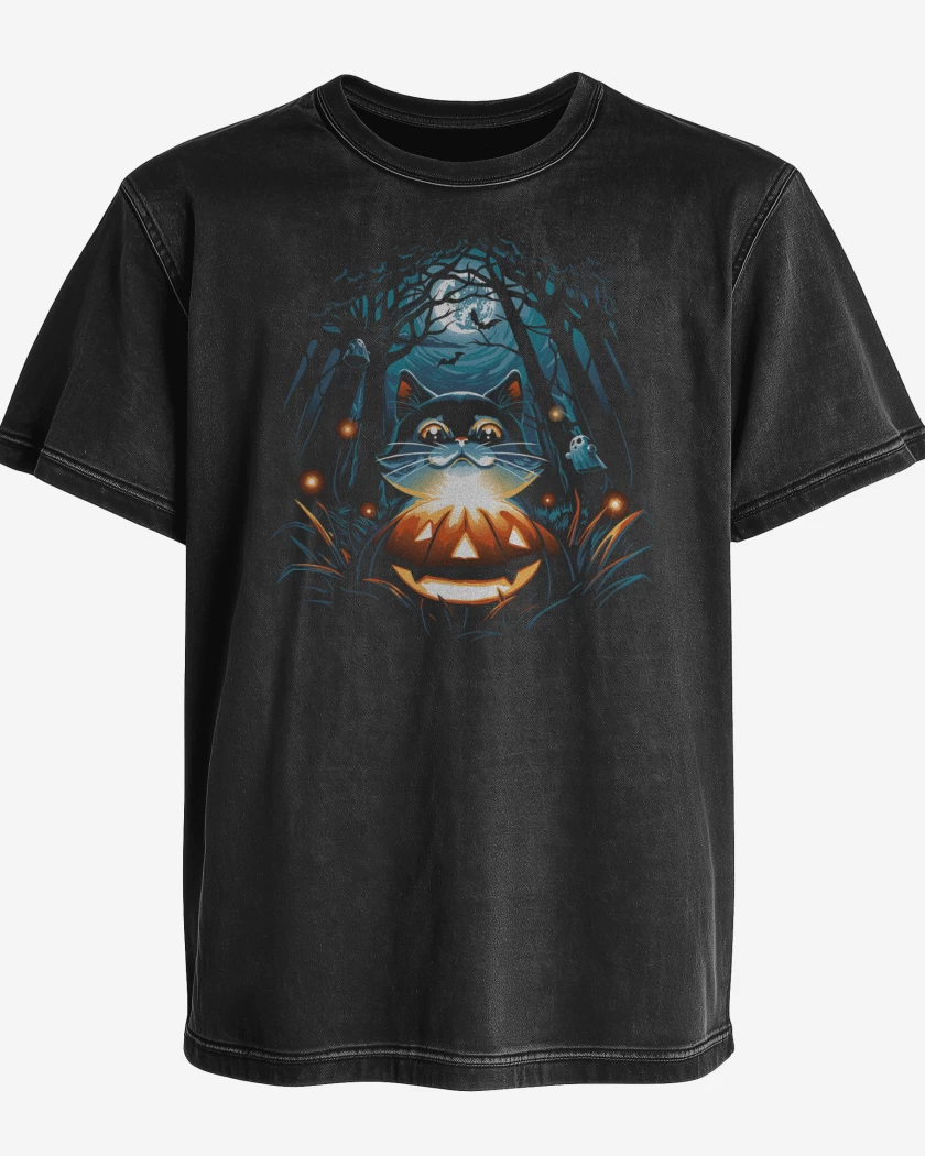 Polera desgastada Gatito Halloween