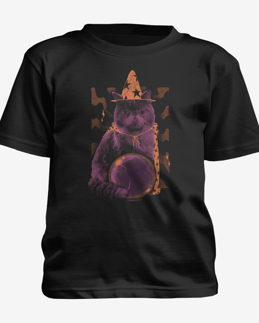 Polera de niño Negro de Gatito Adivino