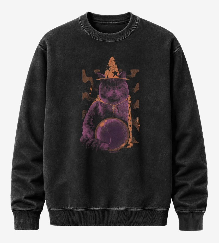 Poleron Polo Acid Wash Negro de Gatito Adivino