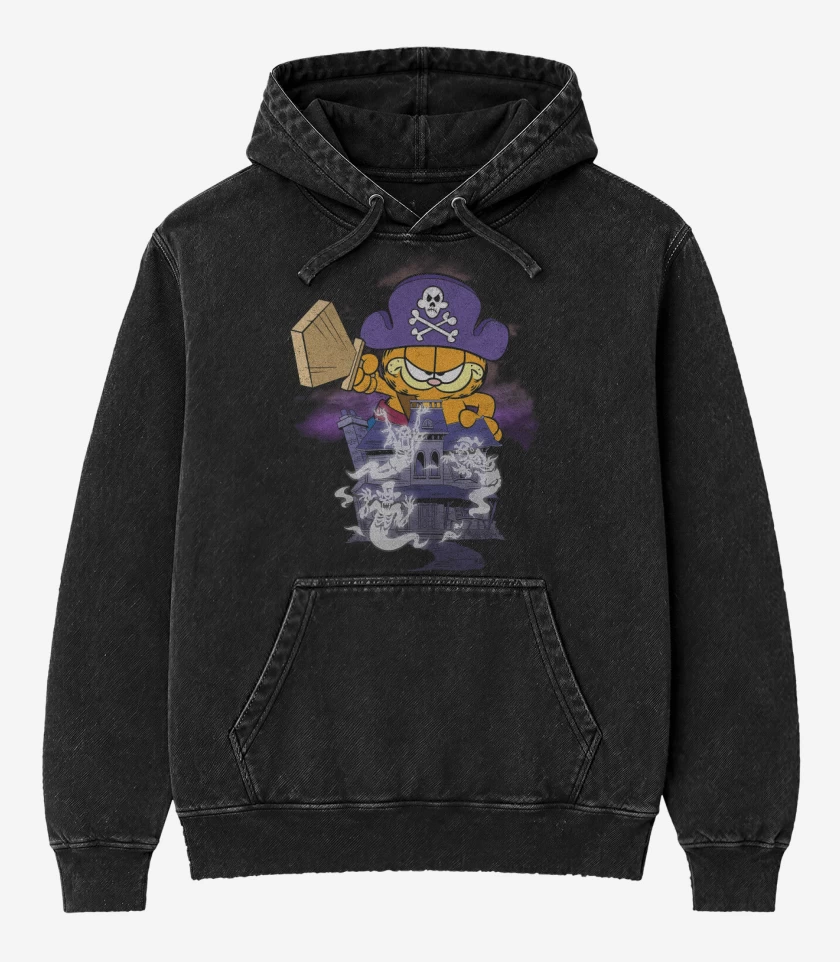 Poleron Canguro Acid Wash Negro de Capitán Garfield