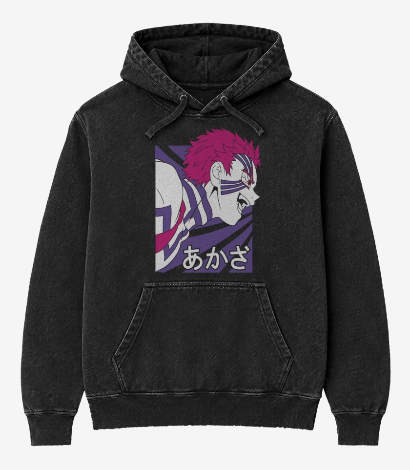 Poleron Canguro Acid Wash Negro de Akaza Demon