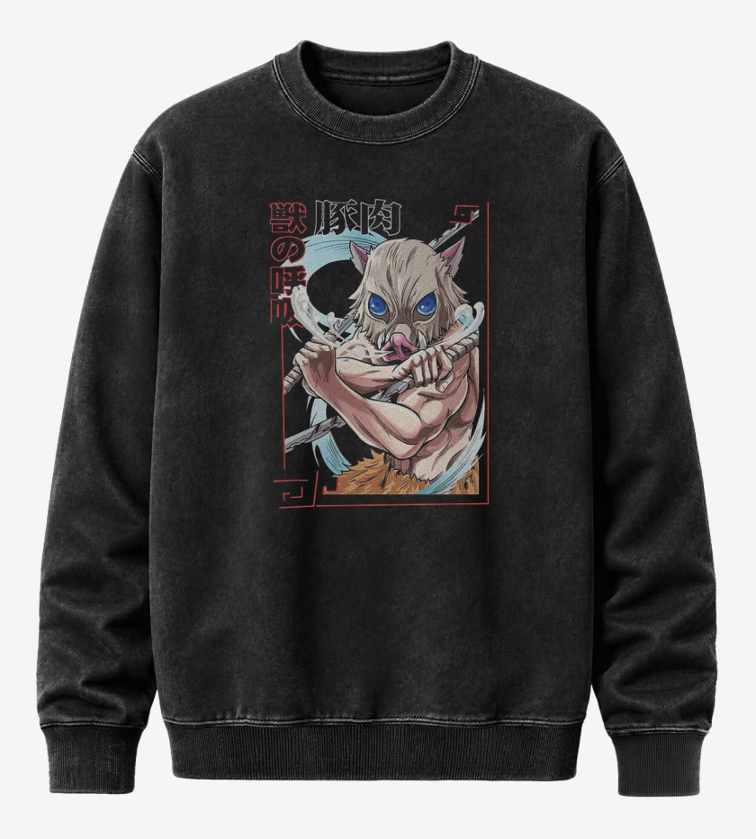 Poleron Polo Acid Wash Negro de Inosuke Bestia