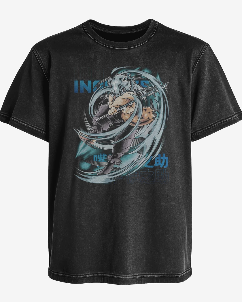 Polera desgastada Negro de Inosuke hashibira bestia