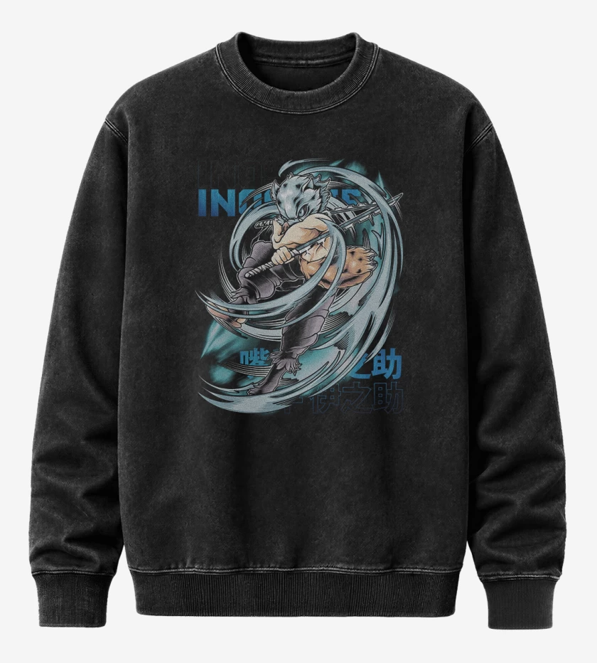 Poleron Polo Acid Wash Negro de Inosuke hashibira bestia