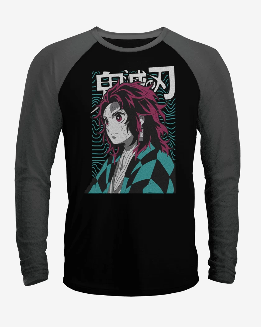 Polera Raglan Negro / Negro Heather de Joven Tanjiro