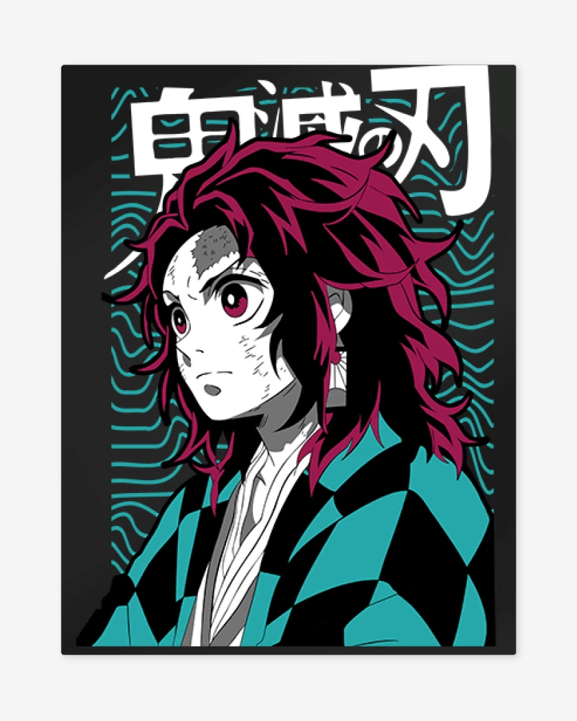 Print metalico Negro de Joven Tanjiro
