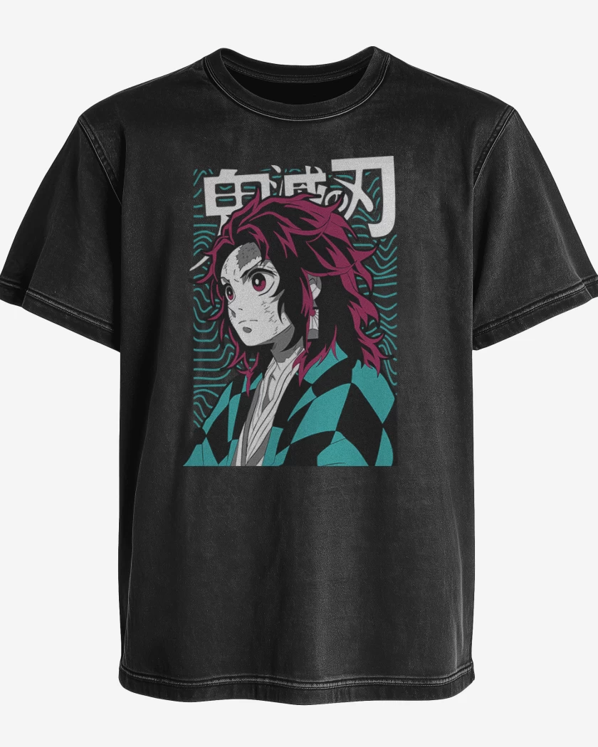 Polera desgastada Negro de Joven Tanjiro