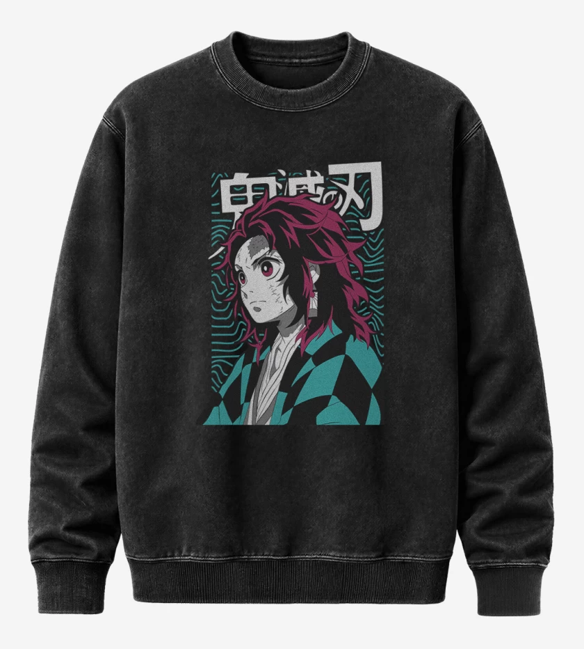 Poleron Polo Acid Wash Negro de Joven Tanjiro