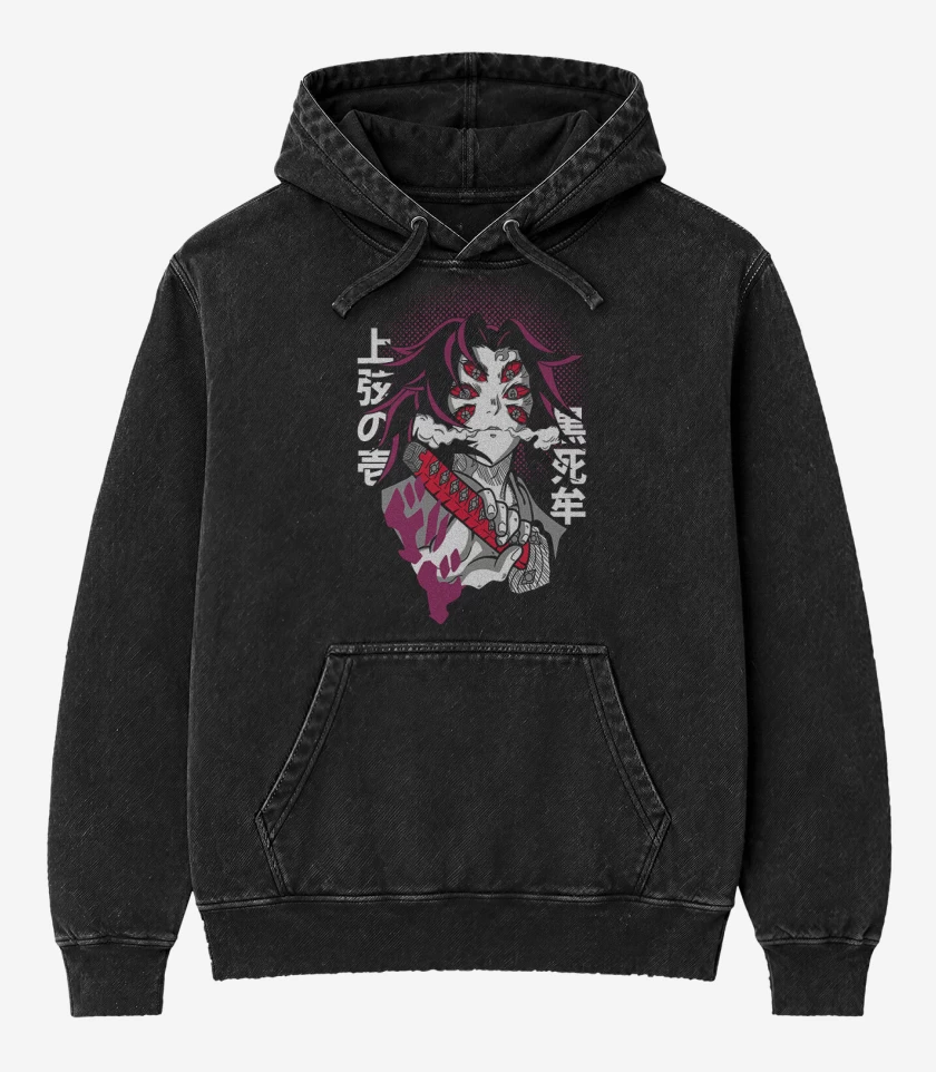 Poleron Canguro Acid Wash Negro de KOKUSHIBO DEMON