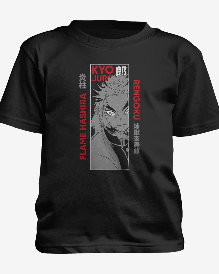Polera de niño Negro de Kyojuro Rengoku 