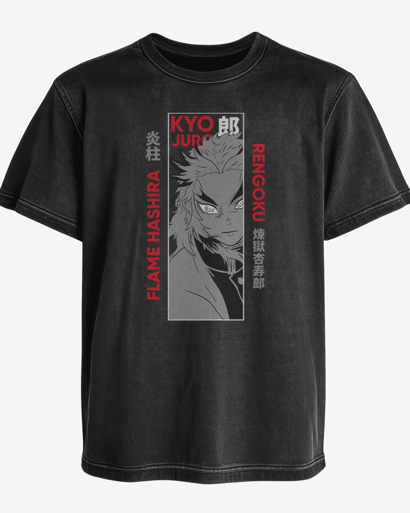 Polera desgastada Negro de Kyojuro Rengoku 