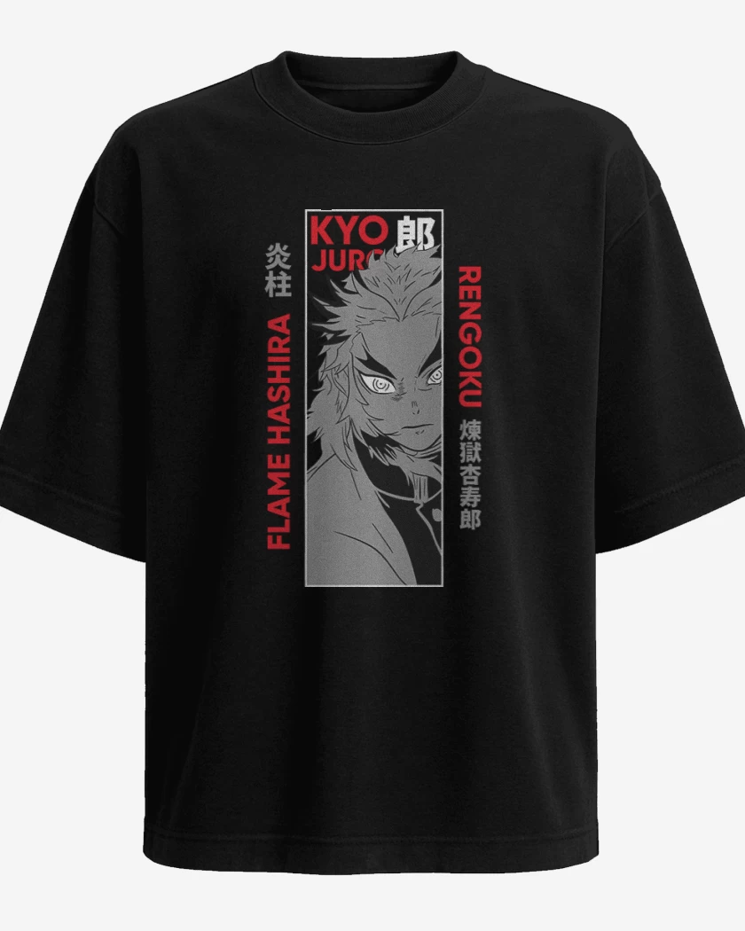 Polera Oversize Negro de Kyojuro Rengoku 