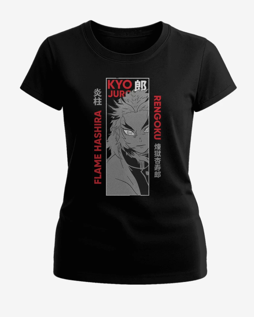 Polera de Mujer Negro de Kyojuro Rengoku 