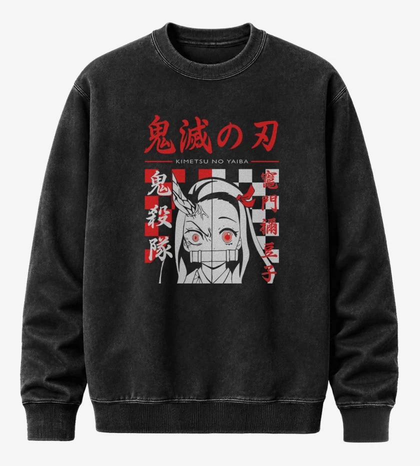 Poleron Polo Acid Wash Negro de Nezuko demon