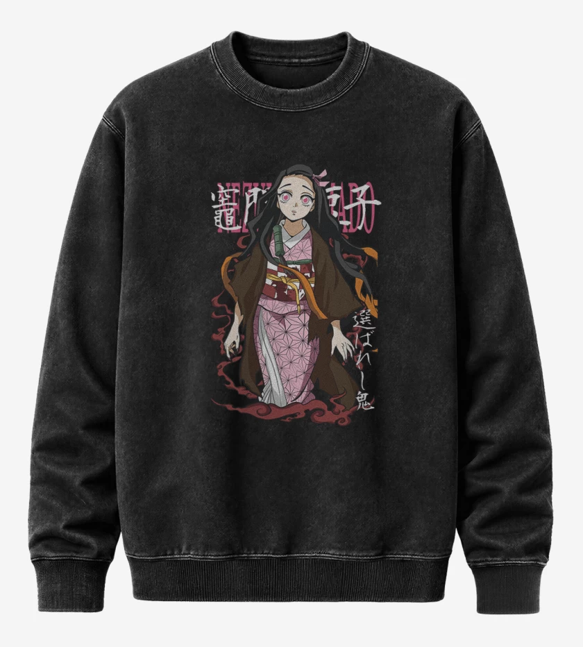 Poleron Polo Acid Wash Negro de Nezuko kamado 2