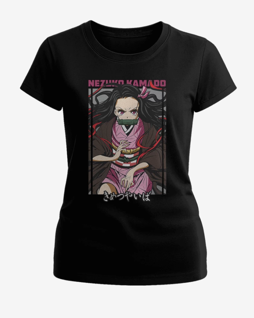 Polera de Mujer Negro de Nezuko Kamado demon