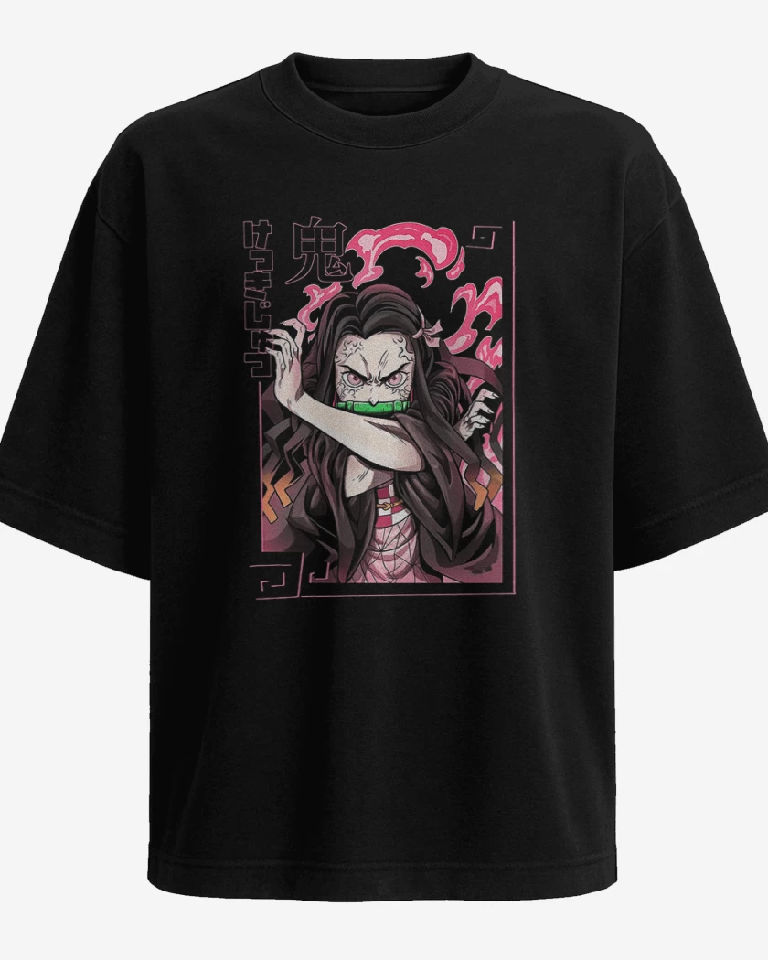 Polera Oversize Negro de Nezuko Kimetsu no yaiba