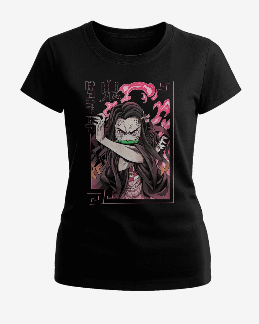 Polera de Mujer Negro de Nezuko Kimetsu no yaiba