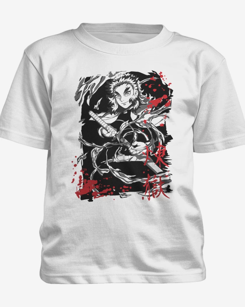 Polera de niño Blanco de Rengoku pilar de fuego