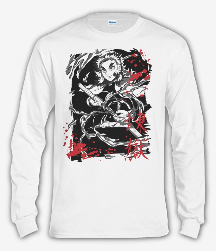 Polera manga larga Blanco de Rengoku pilar de fuego