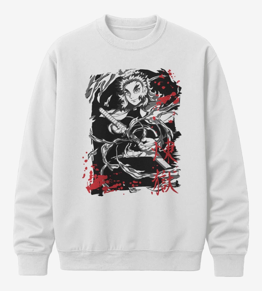 Poleron polo Blanco de Rengoku pilar de fuego