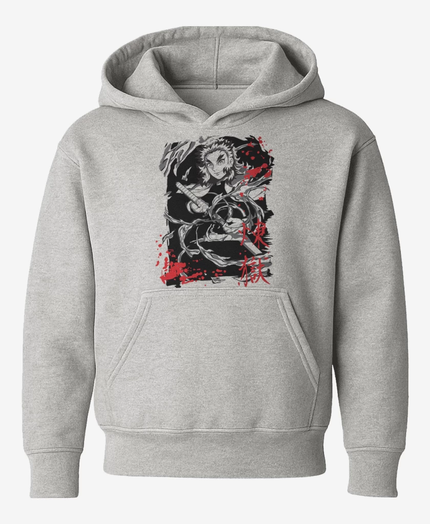 Poleron de niño Gris Melange de Rengoku pilar de fuego