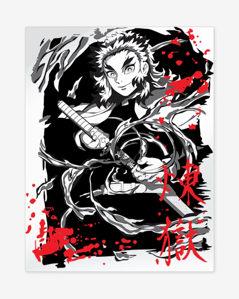 Print metalico Blanco de Rengoku pilar de fuego