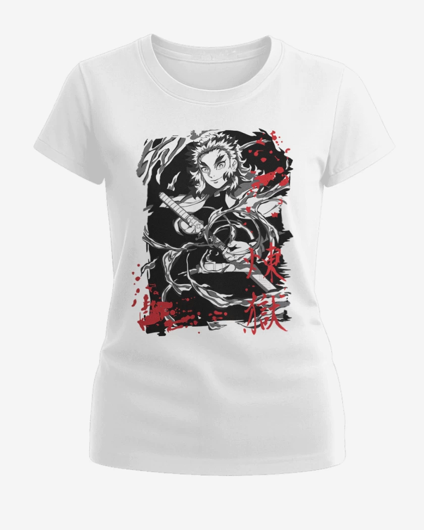 Polera de Mujer Blanco de Rengoku pilar de fuego