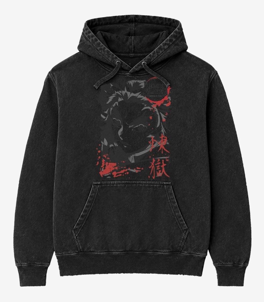 Poleron Canguro Acid Wash Negro de Rengoku 2
