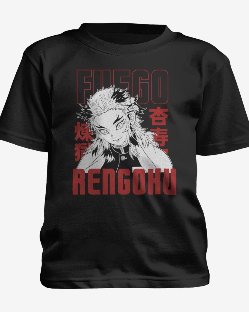 Polera de niño Negro de Rengoku Fuego