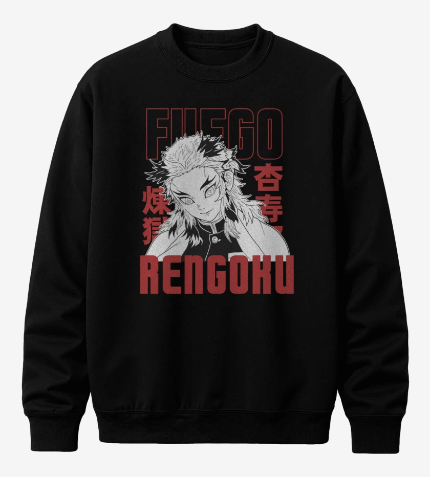 Poleron polo Negro de Rengoku Fuego