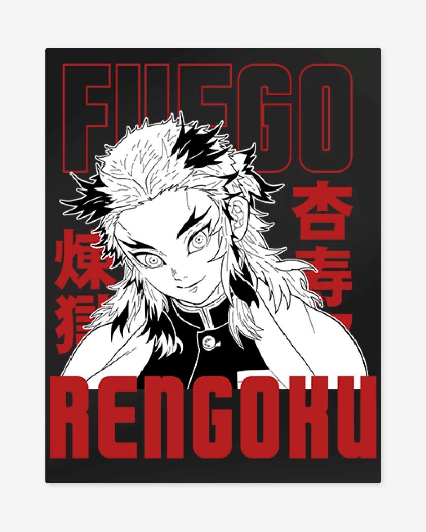 Print metalico Negro de Rengoku Fuego