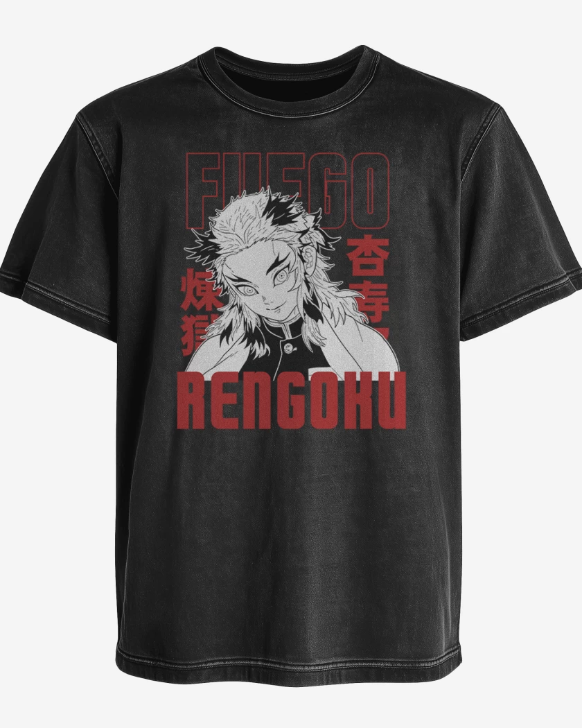 Polera desgastada Negro de Rengoku Fuego