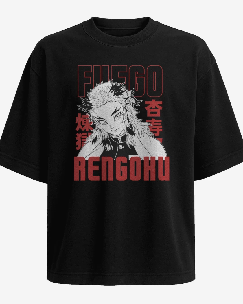 Polera Oversize Negro de Rengoku Fuego