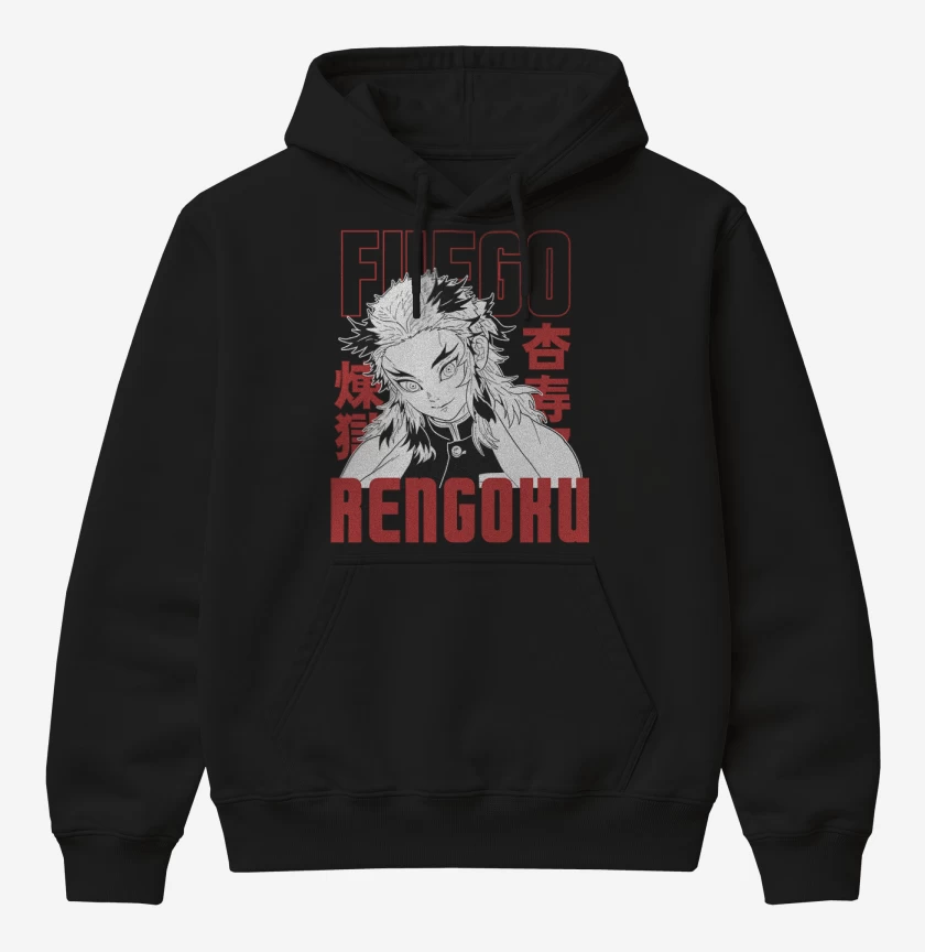 Poleron Canguro básico Negro de Rengoku Fuego