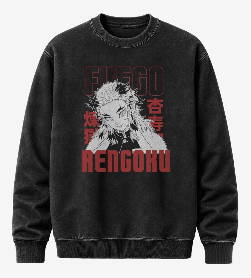 Poleron Polo Acid Wash Negro de Rengoku Fuego