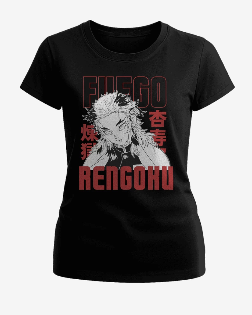 Polera de Mujer Negro de Rengoku Fuego