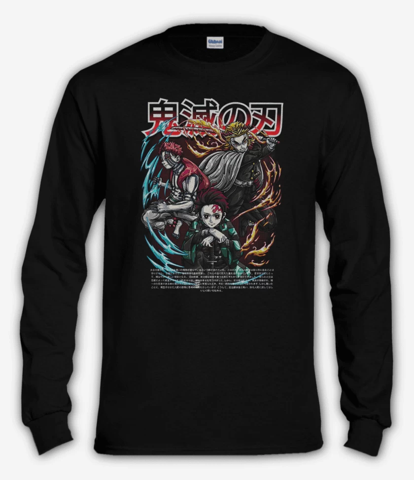 Polera manga larga Negro de Rengoku y Tanjiro vs Akaza
