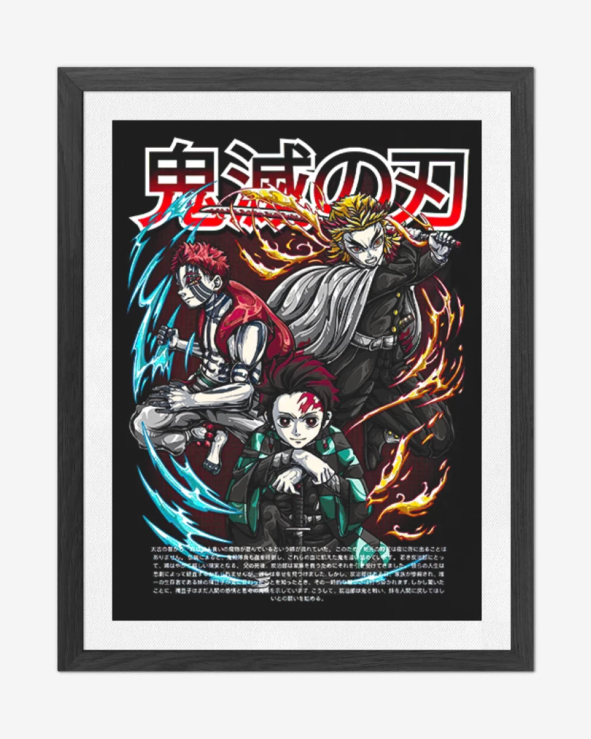 Cuadro decorativo Negro de Rengoku y Tanjiro vs Akaza