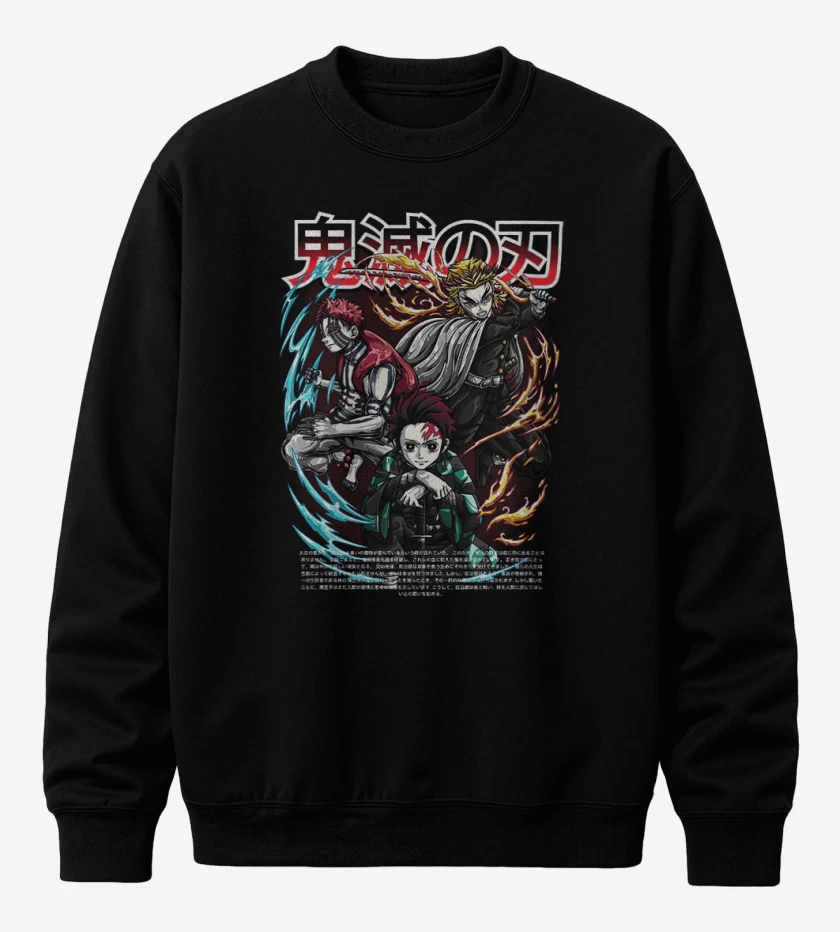Poleron polo Negro de Rengoku y Tanjiro vs Akaza