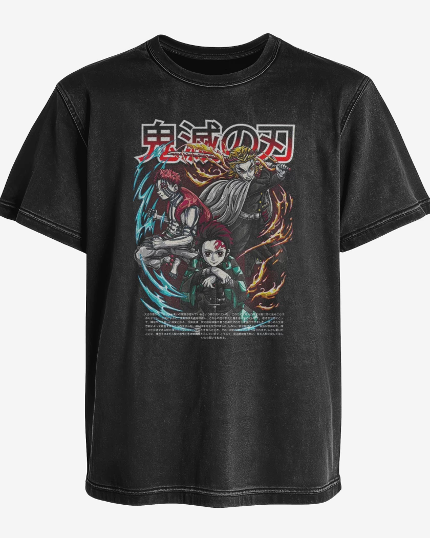 Polera desgastada Rengoku y Tanjiro vs Akaza