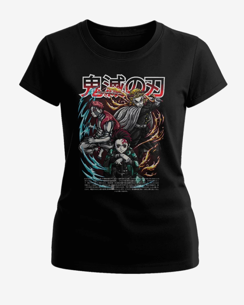 Polera de Mujer Negro de Rengoku y Tanjiro vs Akaza