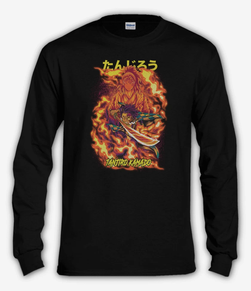 Polera manga larga Negro de Tanjiro Kamado Respiración solar 