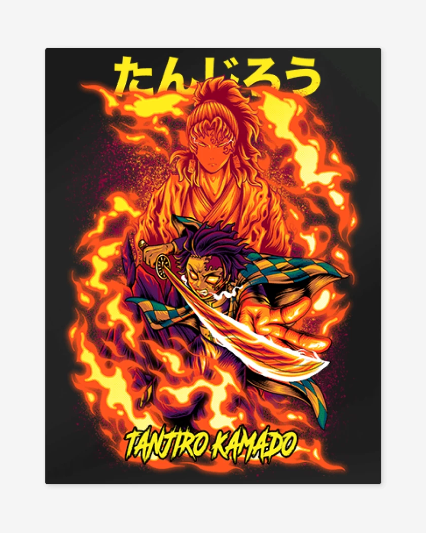 Print metalico Negro de Tanjiro Kamado Respiración solar 