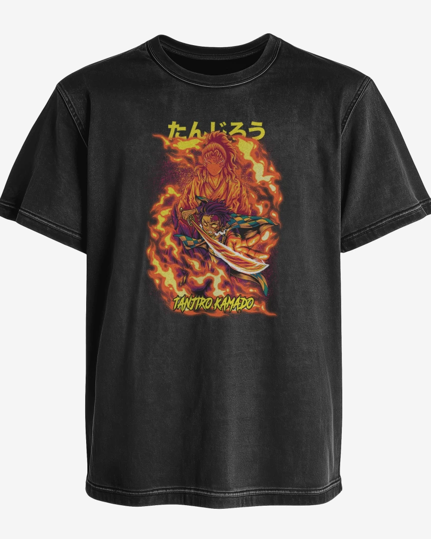 Polera desgastada Negro de Tanjiro Kamado Respiración solar 