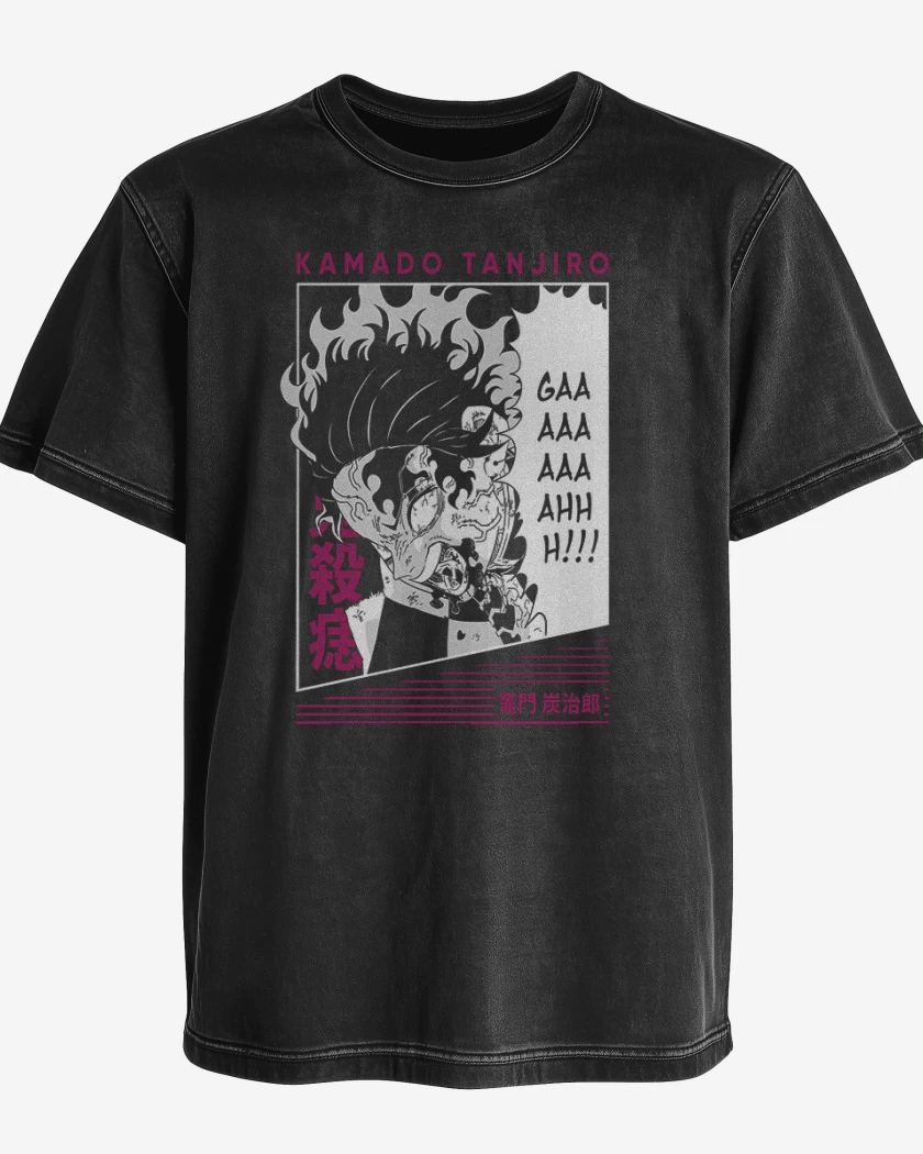 Polera desgastada Negro de Tanjiro Rage